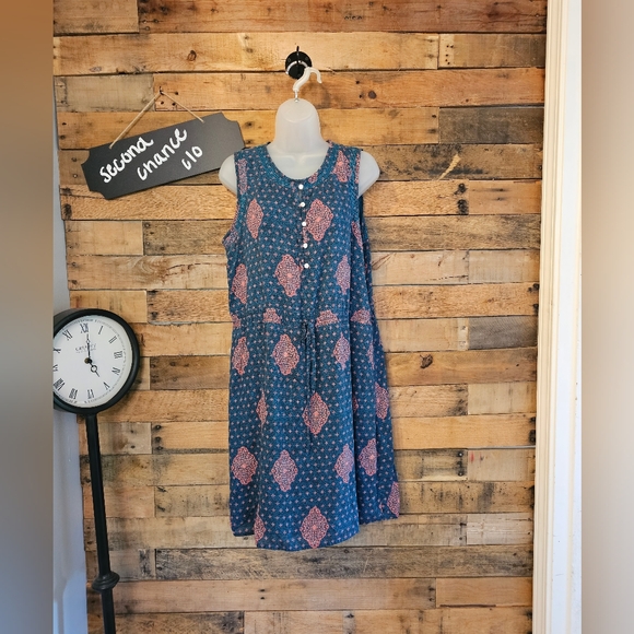 Lucky Brand Dresses & Skirts - Lucky Brand Sleeveless Bohemian Tie Waist Midi Dark Teal/Pink Lined Dress Sz M